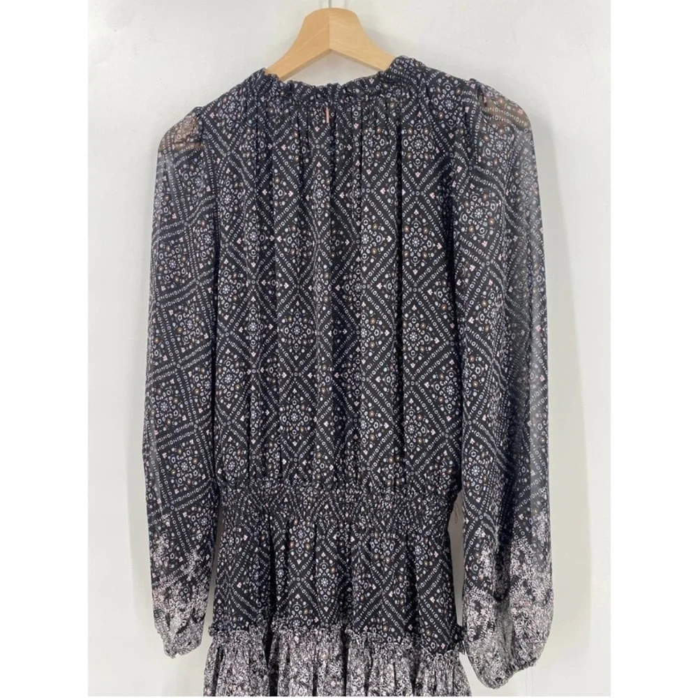 MISA LA Long Sleeve Smocked‎ Waist Lorena Dress black